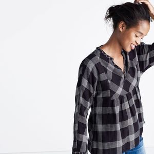 Madewell Popover Blouse in Black and White Hayden Plaid